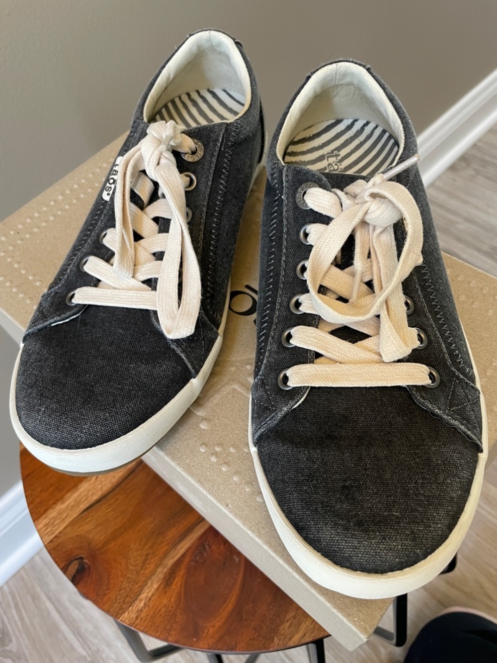 Taos Footwear Charcoal Canvas Low-Top Sneakers with Cream Laces - Picture 2 of 9